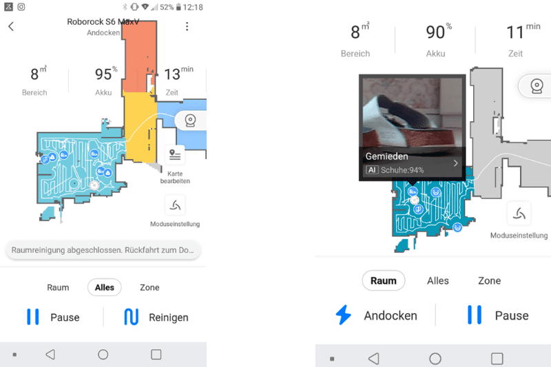 Обнаруженные препятствия отображаются в приложении Roborock App